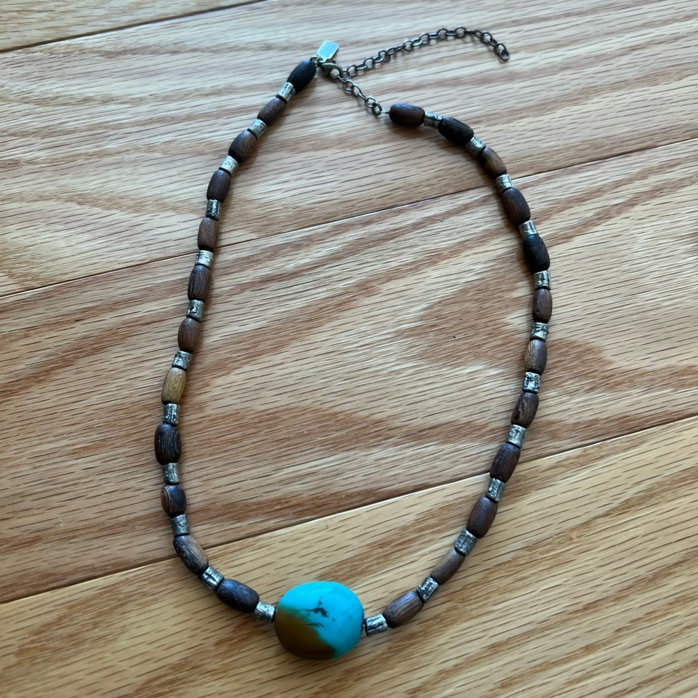 J. Jill Turquoise and Wood Bead Necklace